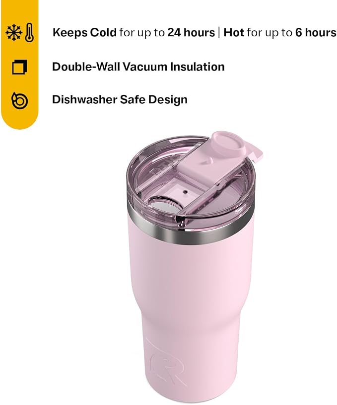 RTIC 20oz Essential Tumbler with Lid, Ceramic Lined, Insulated, Stainless Steel, Metal, Double Wall Vacuum-Insulation, Travel Cup for Iced Coffee, Tea, Hot and Cold Drink, Pale Pink - Image 2