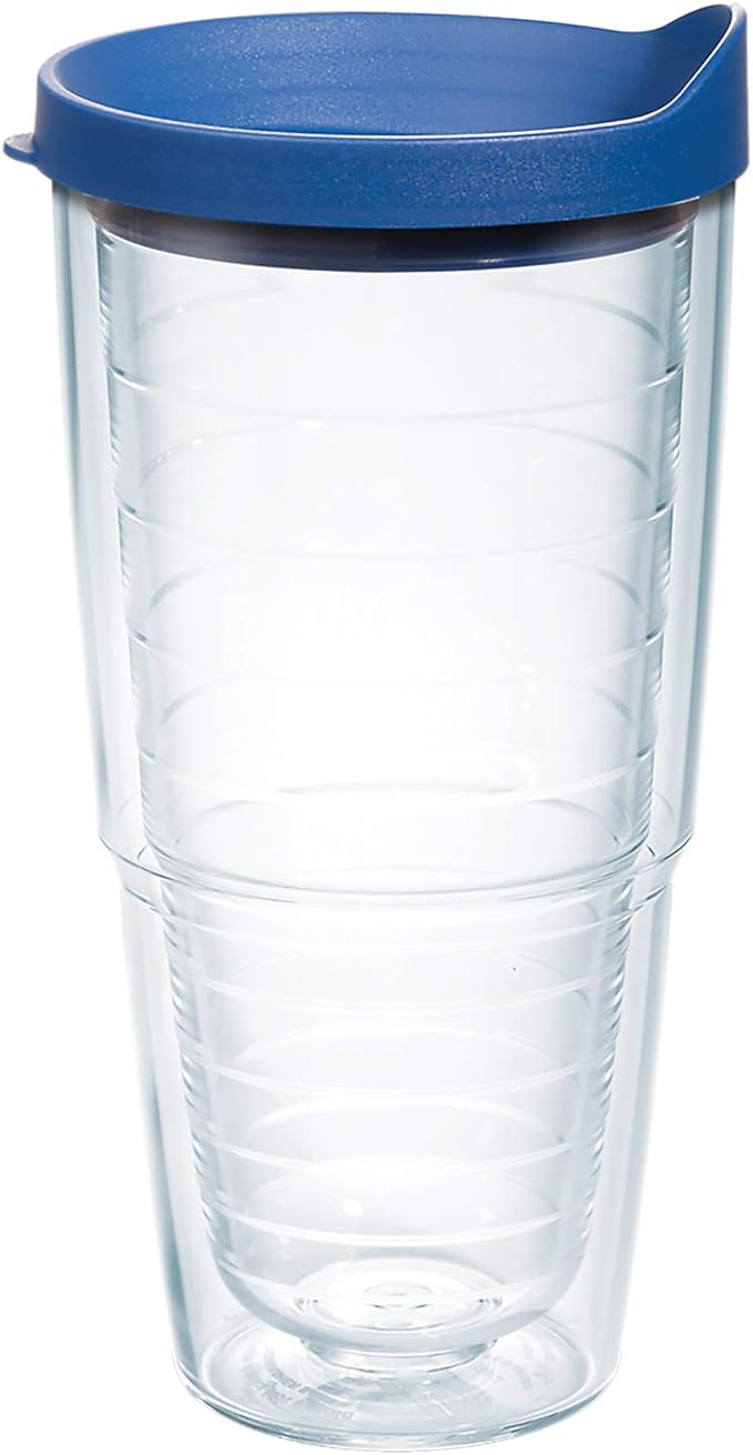 Tervis Clear & Colorful Lidded Made in USA Double Walled Insulated Tumbler Travel Cup Keeps Drinks Cold & Hot, 24oz, Blue Lid, 1 Count (Pack of 1) by TervisTumblerCompany