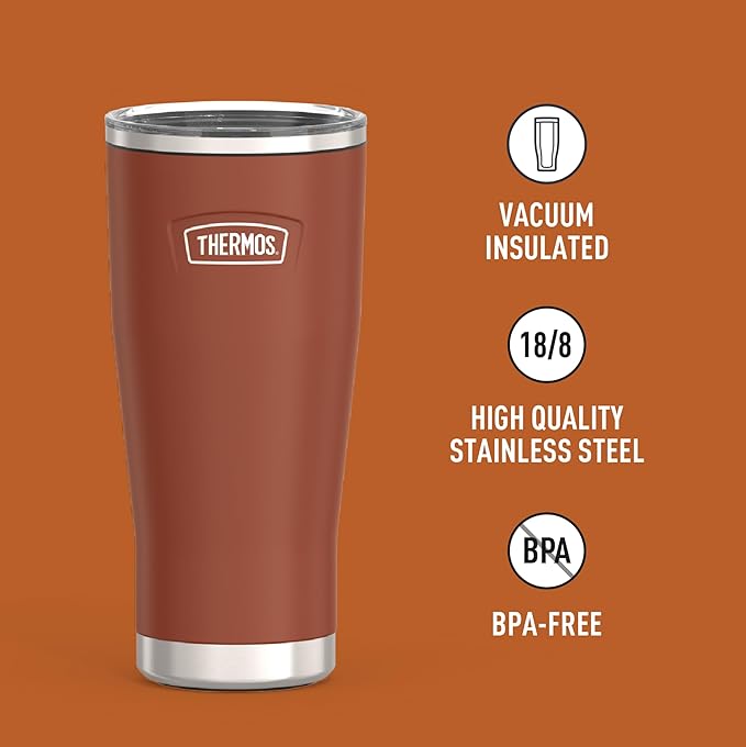 THERMOS ICON SERIES, Stainless Steel Cold Tumbler with Slide Lock, 24 Ounce, Saddle - Image 2
