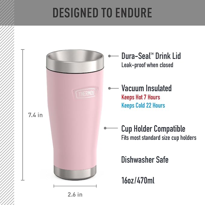 THERMOS ICON SERIES, Stainless Steel Tumbler, Sunset Pink, 16 oz - Image 2