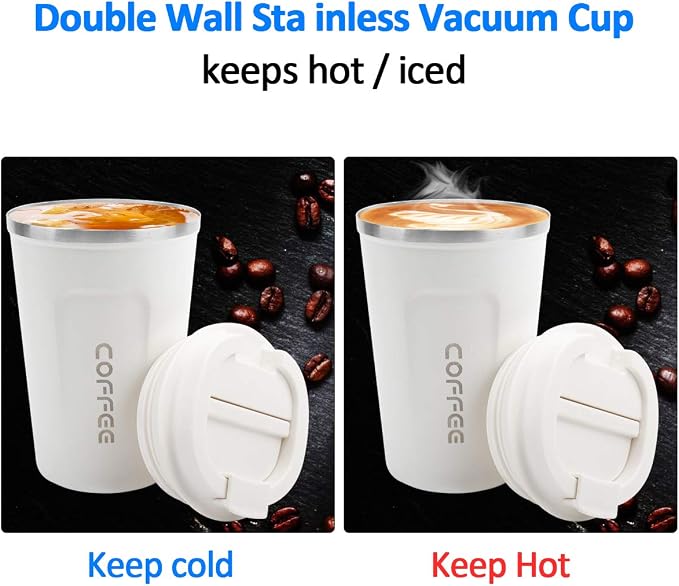 CS COSDDI 12 oz Stainless Steel Vacuum Insulated Tumbler - Coffee Travel Mug Spill Proof with Lid - Coffee Cup for Keep Hot/Ice Coffee,Tea and Beer (White) - Image 5