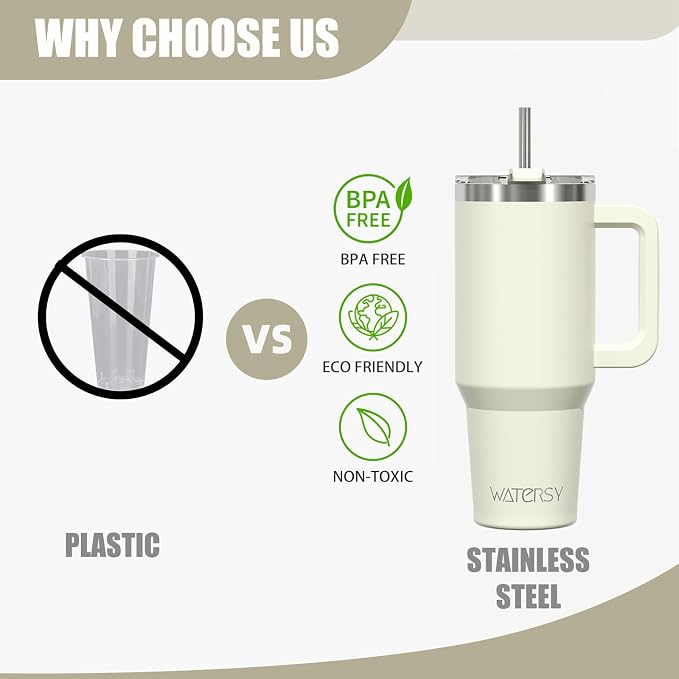20 oz Tumbler with Handle,Tumbler with Lid and Straw,Double Wall Insulated Cup Stainless Steel Travel Mug(Cold for 34 Hours),Water Bottle for Iced Tea,Coffee,Cold Beverages(Cream White) - Image 5