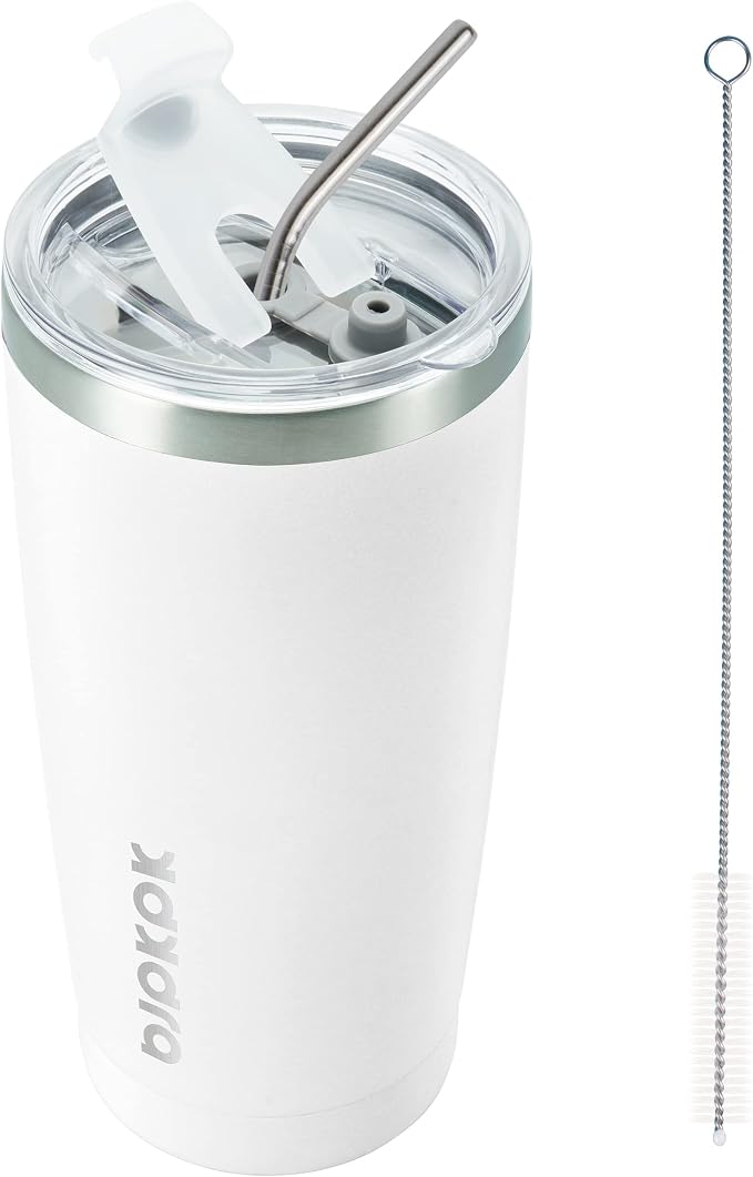 BJPKPK White Stainless Steel Tumbler With Lid And Straw 20 oz Insulated Tumblers Thermal Cup For Hot And Cold Drinks by BJPKPK