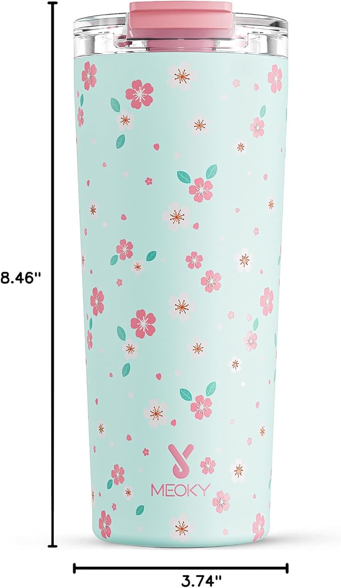 Meoky 24 oz Travel Coffee Mug with Leak-proof Lid, Stainless Steel Insulated Coffee Tumbler, Keeps Hot for 8 Hours or Cold for 24 Hours, Fits in Car Cup Holder (Mint Petal) - Image 3