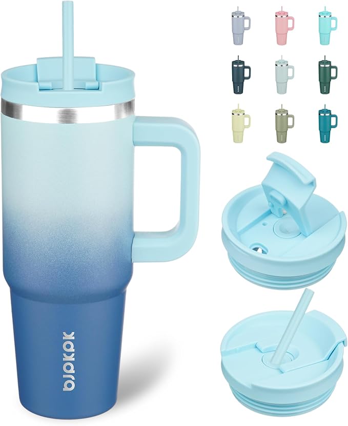 BJPKPK Tumbler With Handle 30 oz Stainless Steel Insulated Tumbler With Lid And Straw For Water Or Ice Coffee,Sky by BJPKPK