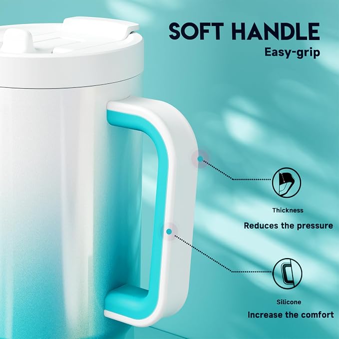 Meoky 32 oz Tumbler with Handle and Flip Straw, 100% Leakproof Tumbler with Lid and Straw, Stainless Steel Insulated Cup, Cupholder Friendly, Keeps Cold for 24 Hours (Azure) - Image 4