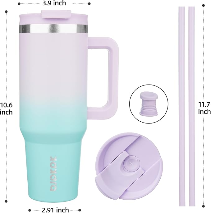 BJPKPK Tumbler With Handle 40 oz Stainless Steel Insulated Tumbler With Lid And Straw For Water Or Ice Coffee,Lavender Green - Image 3