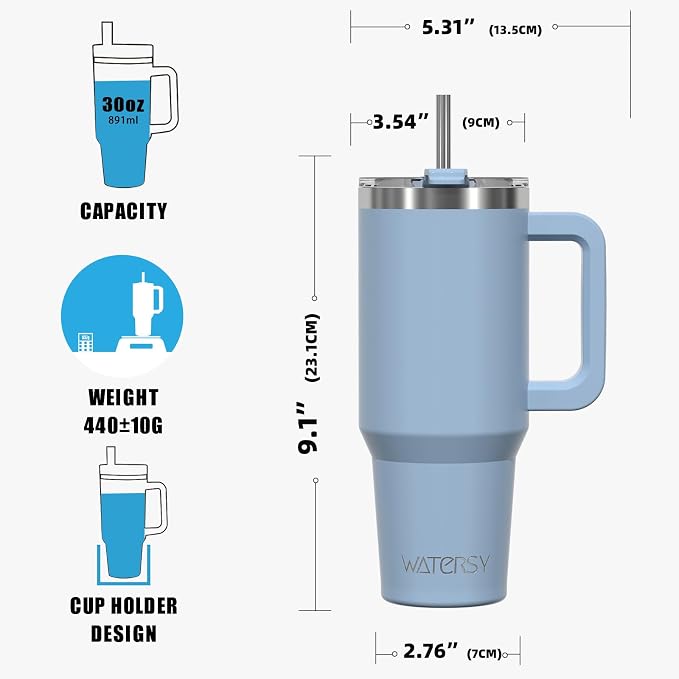 30 oz Tumbler with Handle,Tumbler with Lid and Straw,Double Wall Insulated Cup Stainless Steel Travel Mug(Cold for 34 Hours),Water Bottle for Iced Tea,Coffee,Cold Beverages(Smog Blue) - Image 8