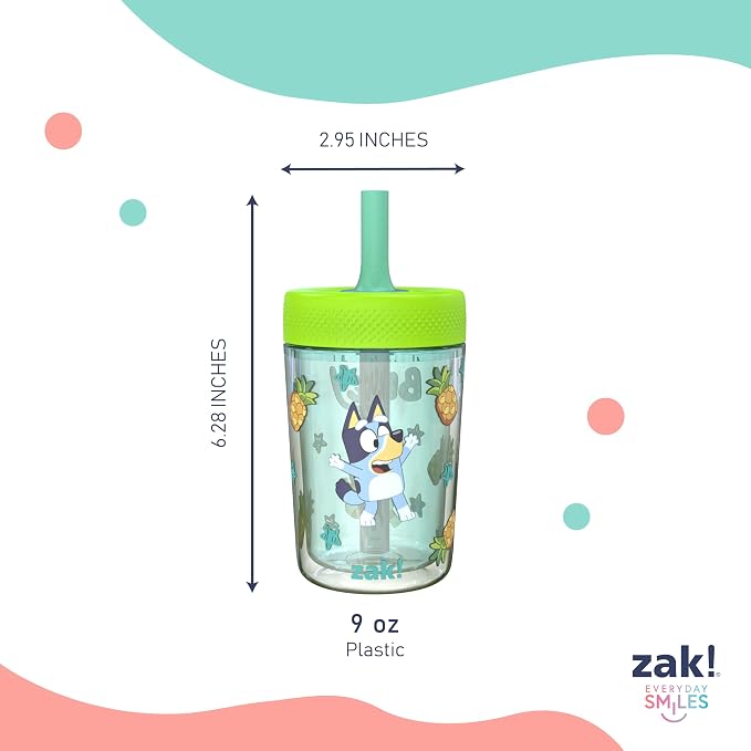 Zak Designs Bluey Capri Toddler Tumblers For Travel or At Home, 9oz 2-Pack Double Wall Plastic Sippy Cups With Leak-Proof Design is Perfect For Kids (Bluey, Bingo) - Image 9