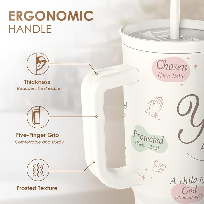 SANDJEST Christian Gift for Women – Inspiration Insulated Stainless Steel Tumbler with Handle and Straw - Religious Gifts for Birthday Christmas, 40oz - Image 3