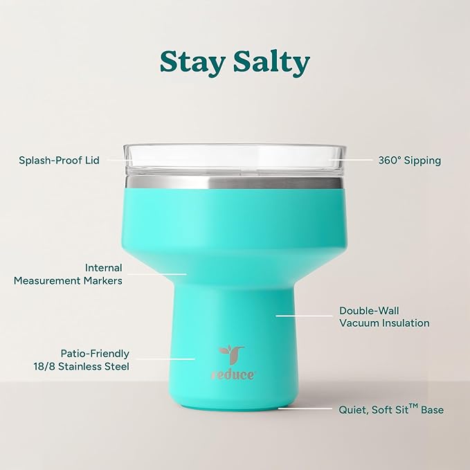 REDUCE Saltini 16 oz Cocktail Tumbler - Insulated Margarita Tumbler with Lid - Keeps Drinks Cold for 10 Hours - 360 Sippable Martini Glass Alternative - Shatterproof, Perfect for Parties-Ocean Breeze - Image 3