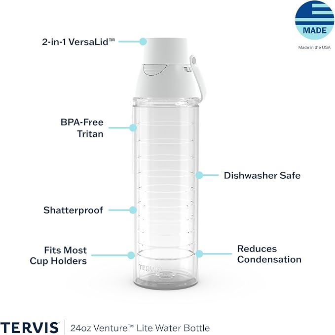 Tervis Venture Lite Clear & Colorful Lidded Made in USA Double Walled Insulated Tumbler Travel Cup Keeps Drinks Cold & Hot, 24oz Water Bottle, White Lid - Image 3