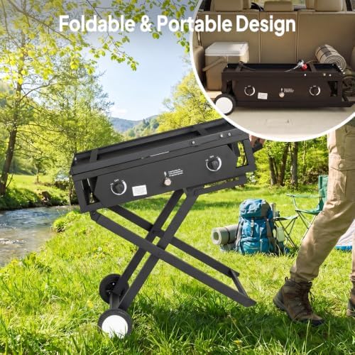 ROVSUN 2 Burner Outdoor Camping Stove with Side Table, Portable Propane Burner, Gas Cooker with Foldable Leg & CSA Regulator for Home Camp Paito Cooking Frying Canning - Image 5