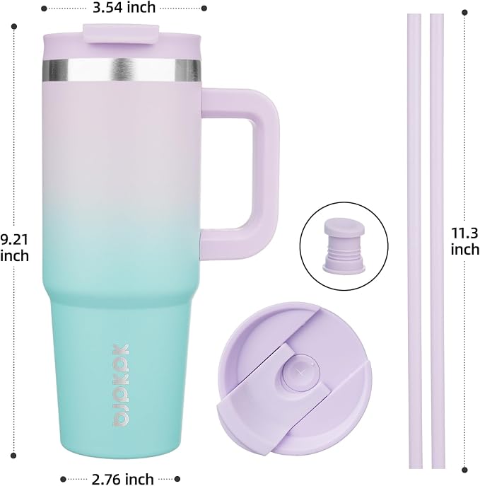 BJPKPK Tumbler With Handle 30 oz Stainless Steel Insulated Tumbler With Lid And Straw For Water Or Ice Coffee,Lavender Green - Image 3