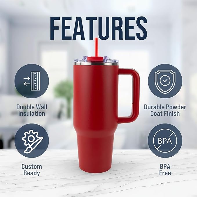 Hogg Big Swig 40 oz Tumbler with Handle and Straw - Red, 40oz Insulated Stainless Steel, Water Tumbler with Straw, Water Cup with Handle, Versatile Leak Proof Lid - Image 6