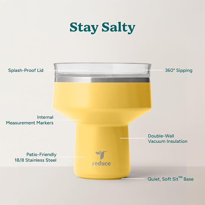 REDUCE Saltini 16 oz Cocktail Tumbler - Insulated Margarita Tumbler with Lid - Keeps Drinks Cold for 10 Hours - 360 Sippable Martini Glass Alternative - Shatterproof, Perfect for Parties - Pineapple - Image 3