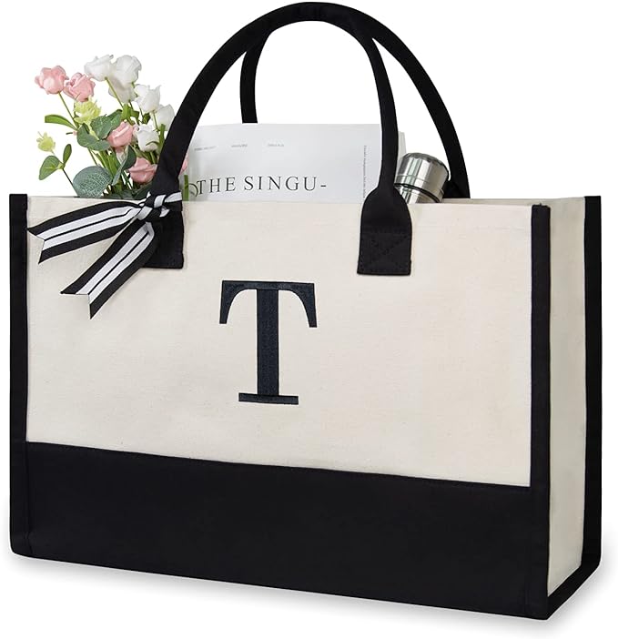 TOPDesign Embroidery Initial Canvas Tote Bag, Personalized Present Bag by TOPDesign