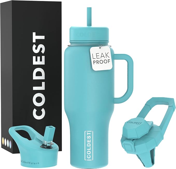 Coldest Tumbler with Handle and Straw - 100% Spill Proof Tumbler with Straw (3 Lids) - Stainless Steel Insulated Leakproof Tumblers for Women & Men - 36 oz (Turtly Green) by Coldest