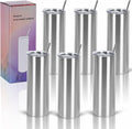 6 Pack 20 Oz Straight Skinny Tumblers,Individually Gift Boxed Stainless Steel Slim Skinny Tumbler Set Bulk, 20 Oz Insulated Slim Thin Travel Tumbler Cup for Diy, Silver by Wzaytia