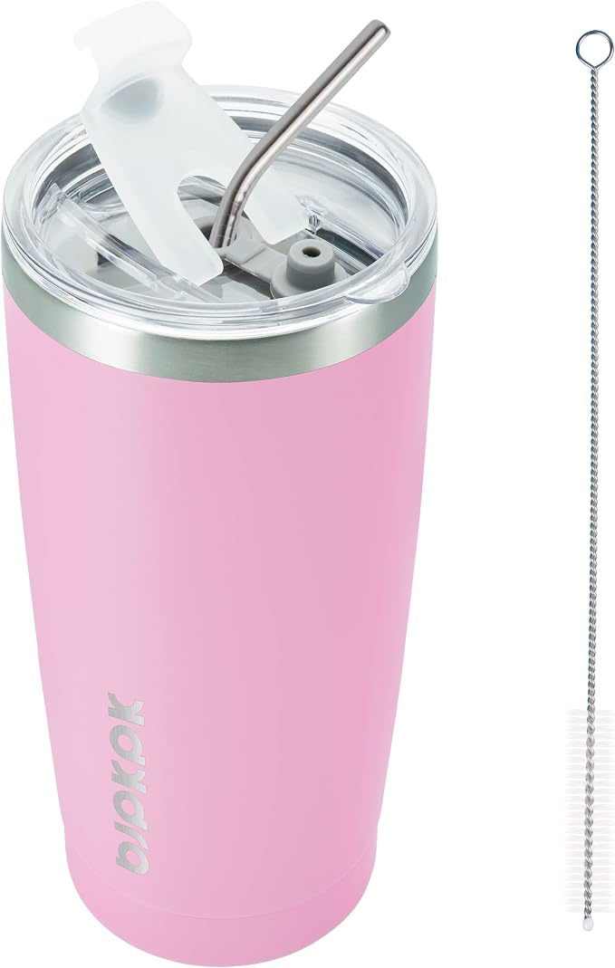 BJPKPK Insulated Tumbler 20 oz Stainless Steel Coffee Travel Thermal Cup With lids And Straws,Light Pink by BJPKPK