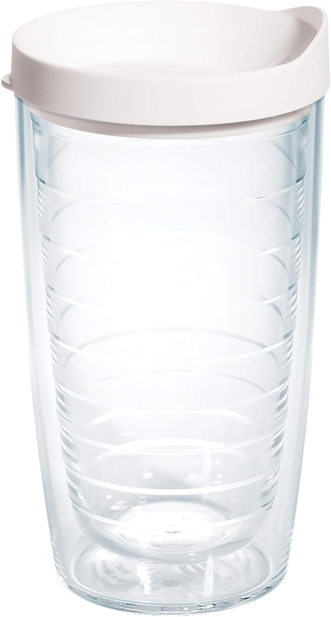 Tervis Clear & Colorful Lidded Made in USA Double Walled Insulated Tumbler Travel Cup Keeps Drinks Cold & Hot, 16oz, White Lid by TervisTumblerCompany