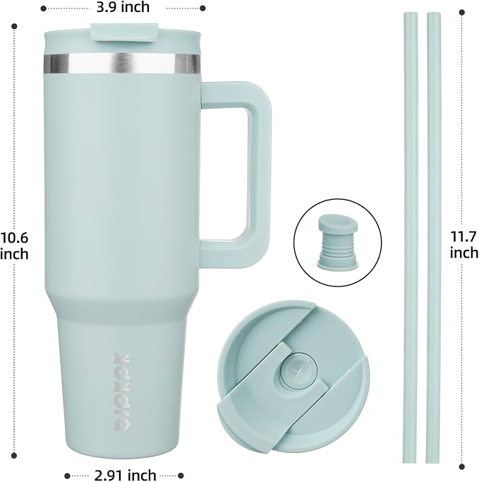 BJPKPK 40 oz Insulated Tumbler With Lid And Straw Stainless Steel Tumblers Cup With Handle For Women And Men,Blue Haze - Image 3