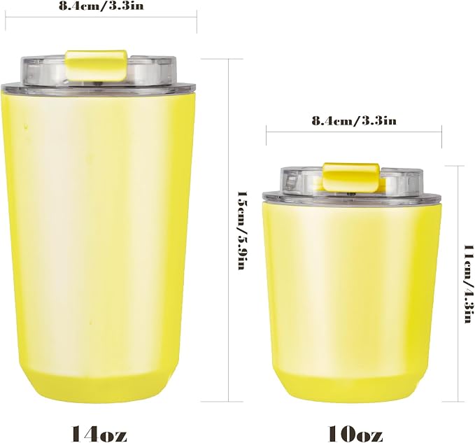 Puraville Insulated Tumblers with Lid, 10 oz Travel Coffee Mug Stainless Steel Vacuum Cup, Leak Proof Reusable Double Walled Coffee Tumbler for Iced and Hot Drinks, Yellow - Image 2