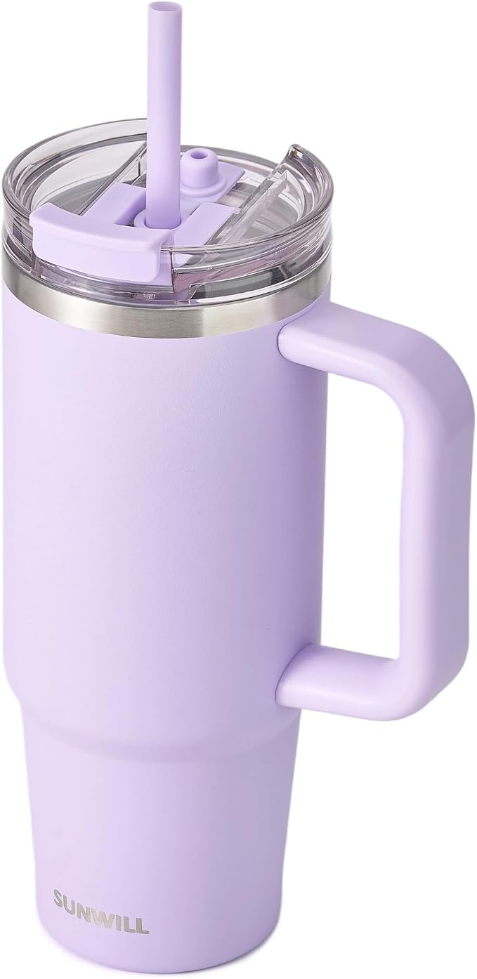 SUNWILL Coffee Tumbler with Handle, 30 oz Travel Mug with Lid and Straw Insulated, Stainless Steel Cup Leak Proof for Travel & Outdoor, Cupholder Friendly, Powder Coated Orchid by SUNWILL