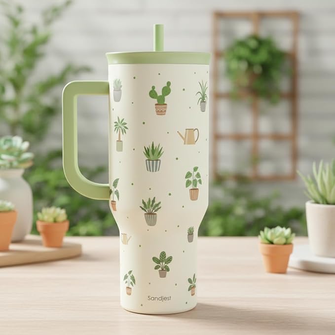 SANDJEST Plant Lover 40oz Tumbler with Handle and Straw, Insulated Stainless Steel Travel Coffee Mug for Women Girls, Gift Idea for Birthday Christmas Mothers Day - Image 7