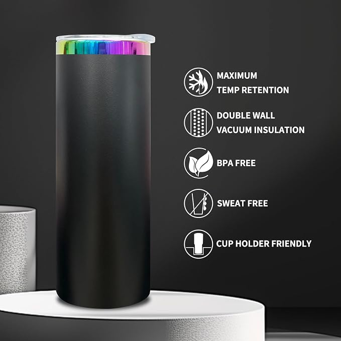 20 oz Skinny Tumblers Stainless Steel Tumbler with Lid and Straw Double Wall Vacuum Insulated Coffee Mug 20oz Powder Coated Cup for Hot and Cold Drinks(Black,8 pack) - Image 6