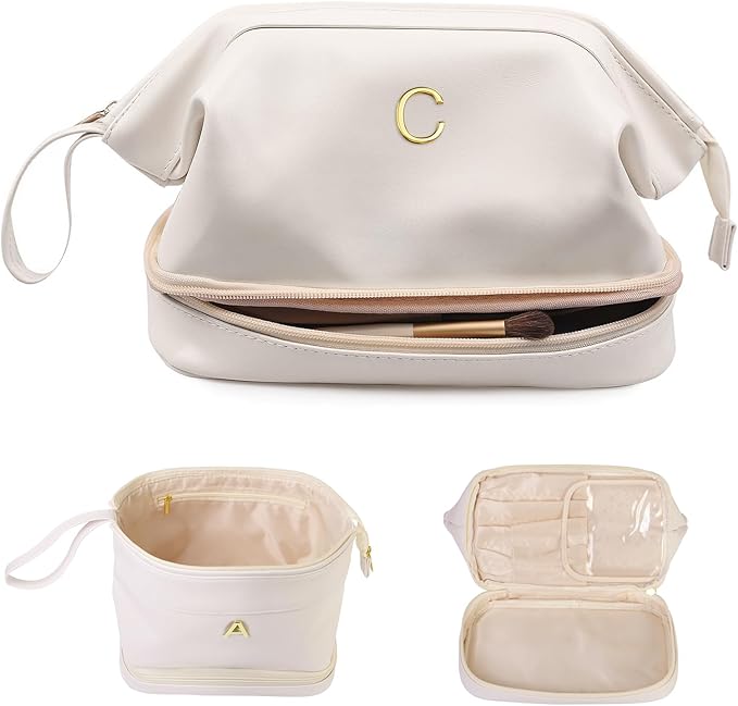 Women Gifts, Initial Makeup Bag, Personalized Double Layer Cosmetic Bag by Vogewood