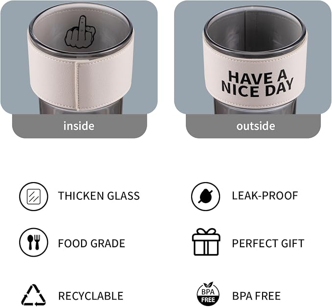BLUEPOLAR 13oz/400ml Glass Water Tumbler with Straw and Lid Sealed Carry on Thick Wall Iced Coffee Cup for Water, Iced Tea, Fruit Juice (Have a Nice Day) - Image 2