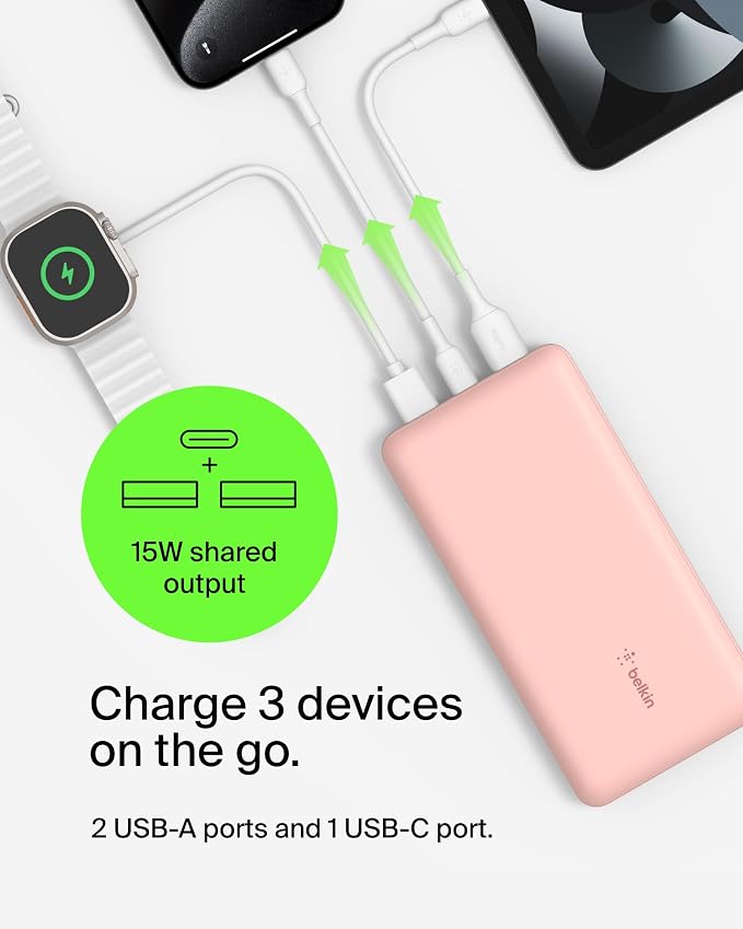 Belkin Portable Charger, USB C Power Bank 20000 mAh w/ 1xUSB-C Port & 2xUSB-A - Image 6
