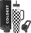 Coldest Tumbler with Handle and Straw, 100% Leak Proof Insulated Tumbler with Lid and Straw (3 Lids), Stainless Steel Tumblers for Women & Men, Cup Holder Friendly, 46 oz (Black Checkers) by Coldest