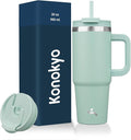 Konokyo 30 oz Tumbler with Handle and 2 Straws,2 in 1 Lid Insulated Water Bottle Stainless Steel Travel Coffee Mug,Retro Green by Konokyo