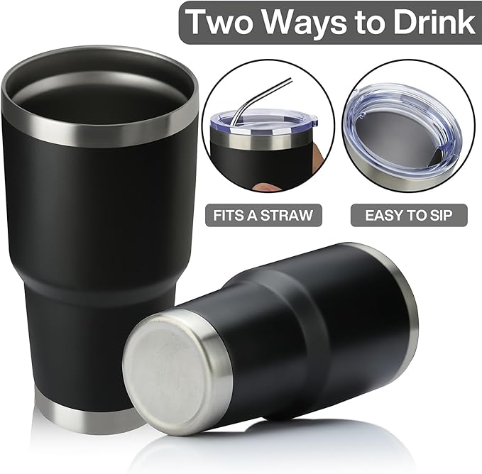 MEWAY 30oz Insulated Tumbler With Lids and Straws,Stainless Steel Double Vacuum Coffee Tumbler Cup, Brush, Durable Powder Coated Coffee Cup for Cold & Hot Drinks, Office, Travel(Black,12 PACK) - Image 3