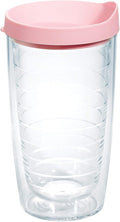 Tervis Clear & Colorful Lidded Made in USA Double Walled Insulated Tumbler Travel Cup Keeps Drinks Cold & Hot, 16oz, Pink Lid by TervisTumblerCompany