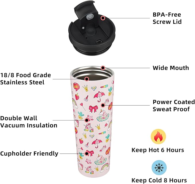 BJPKPK 30oz Insulated Tumbler With lid And Straw Stainless Steel Tumblers Travel Coffee Mug Reusable Thermal Cup,Unicorns - Image 2