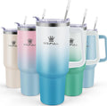 40 oz Tumbler with Handle and Straw Lid, 100% Leak-proof Travel Coffee Mug, Stainless Steel Insulated Cup for Beverages, Keeps Cold for 34Hrs or Hot for 10Hrs, Dishwasher Safe (WhiteBlue) by SOUFULL