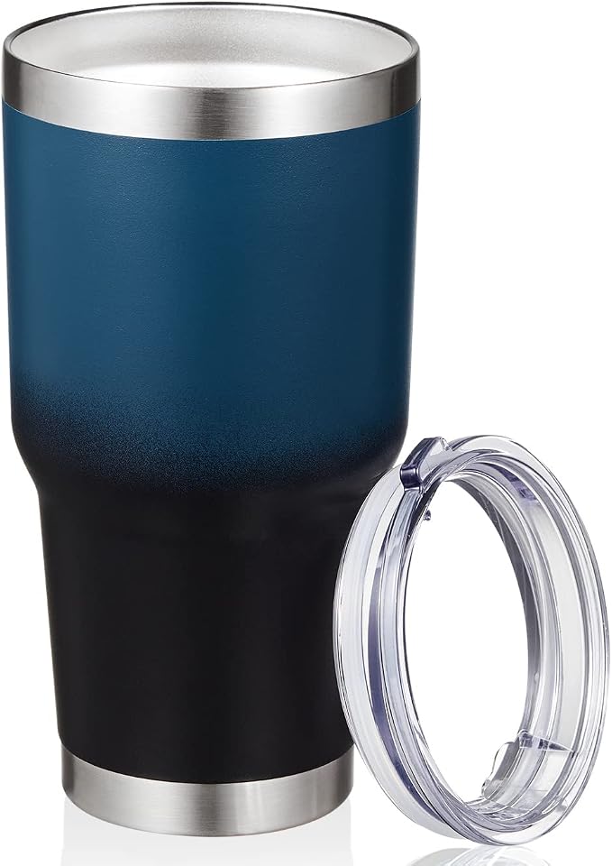 MEWAY 30oz Insulated Tumbler With Lids and Straws,Stainless Steel Double Vacuum Coffee Tumbler Cup, Brush, Durable Powder Coated Coffee Cup for Cold & Hot Drinks, Office, Travel(Blue Black,1 PACK) by MEWAY