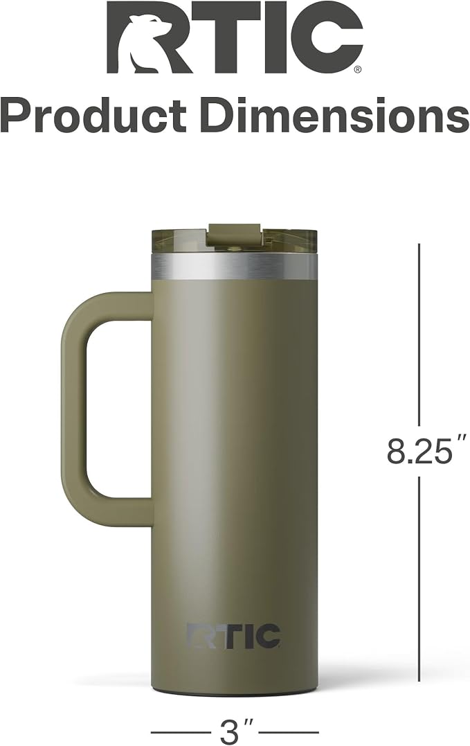 RTIC 20oz Road Trip Travel Mug with Lid and Handle, Ceramic Lined, Insulated, Stainless Steel, Metal, Double Wall Vacuum-Insulation, Portable Coffee, Tea Cup for Hot and Cold Drink, Olive - Image 5