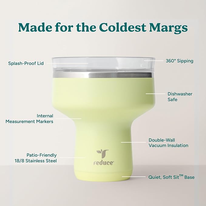 REDUCE Saltini 16 oz Cocktail Tumbler - Insulated Margarita Tumbler with Lid - Keeps Drinks Cold for 10 Hours - 360 Sippable Martini Glass Alternative - Shatterproof, Perfect for Parties - Lemon Luau - Image 4