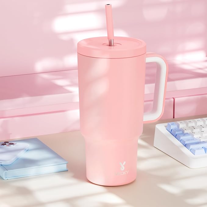 Meoky 30 oz Tumbler with Handle, Tumbler with Lid and Straw, Insulated Stainless Steel Travel Mug, 100% Leak-proof, Cupholder Friendly, Keeps Cold for 24 Hours or Hot for 8 Hours (Blush) - Image 8