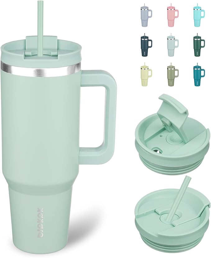 BJPKPK 40oz Stainless Steel Insulated Tumbler With Handle And Lid Straw Travel Coffee Mug Thermal Cup,Pistachio Green by BJPKPK