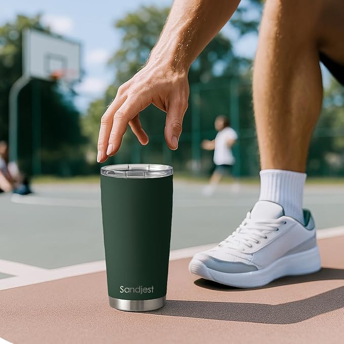 SANDJEST Dark Green Tumbler 20oz Stainless Steel Double Wall Vacuum Insulated, Green Travel Coffee Cup, Gifts for Men Women Birthday Christmas - Image 7