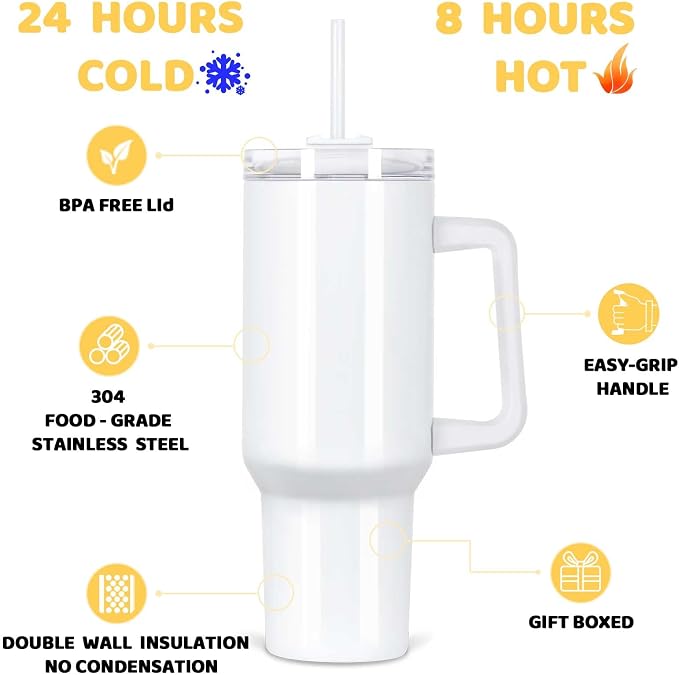40 Oz Sublimation Tumbler with Handle 4 Pack, Stainless Steel Sublimation Tumbler Mug Blanks with Handle, White - Image 5