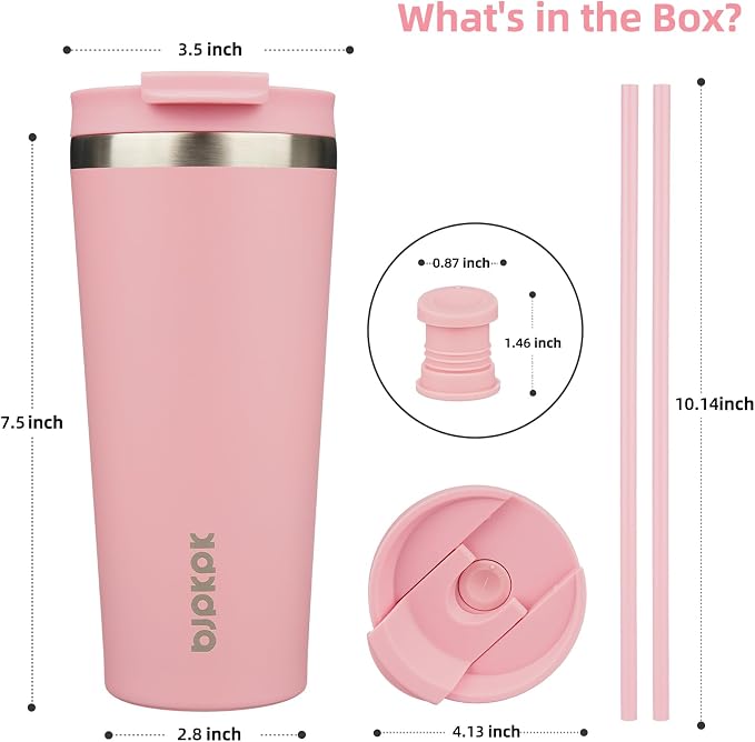 BJPKPK 22oz Tumbler With lid And Straw Stainless Steel Travel Coffee Mug Insulated Tumblers Cups,Light Pink - Image 2