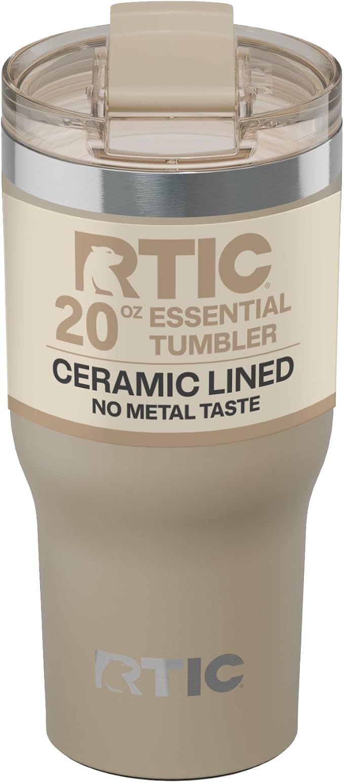RTIC 30oz Essential Tumbler with Lid, Ceramic Lined, Insulated, Stainless Steel, Metal, Double Wall Vacuum-Insulation, Travel Cup for Iced Coffee, Tea, Hot and Cold Drink, Beach by RTIC
