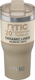 RTIC 20oz Essential Tumbler with Lid, Ceramic Lined, Insulated, Stainless Steel, Metal, Double Wall Vacuum-Insulation, Travel Cup for Iced Coffee, Tea, Hot and Cold Drink, Beach by RTIC