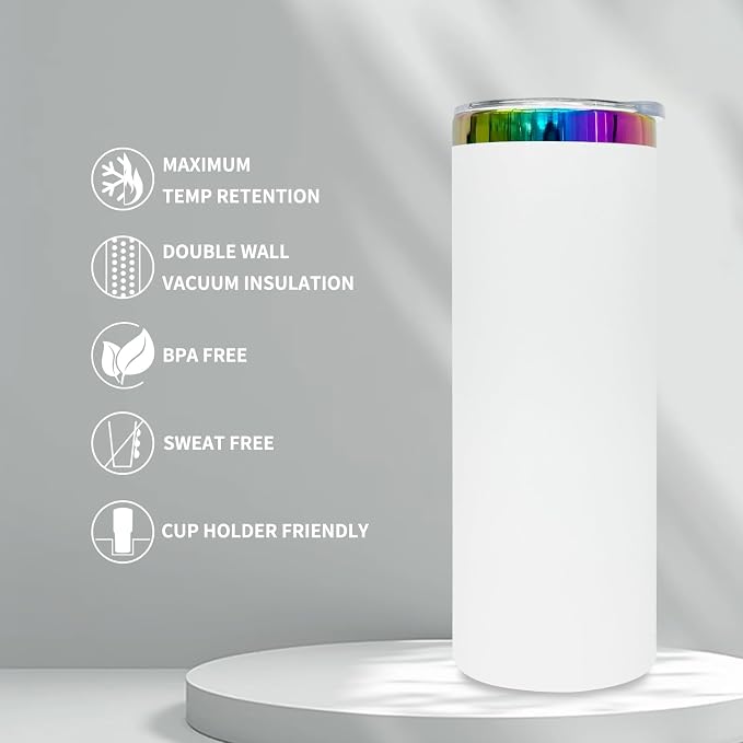 20 oz Skinny Tumblers Stainless Steel Tumbler with Lid and Straw Double Wall Vacuum Insulated Coffee Mug 20oz Powder Coated Cup for Hot and Cold Drinks(White,1 pack) - Image 6